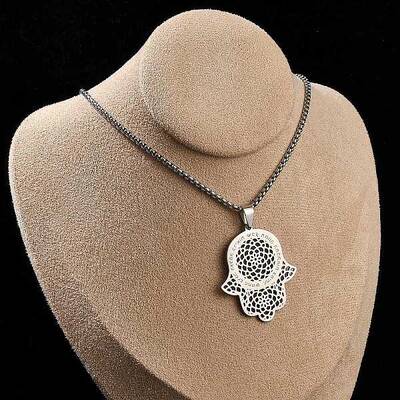 304 Stainless Steel Hollow Religion Hamsa Hand Pendant Necklaces