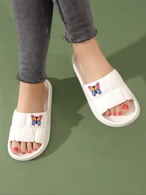 Summer 2024 Women's 1 Pair Cartoon Decor Textured Cute Slippers, Casual Soft Comfortable Cozy Home Slippers, Open Toe Soft Bo...