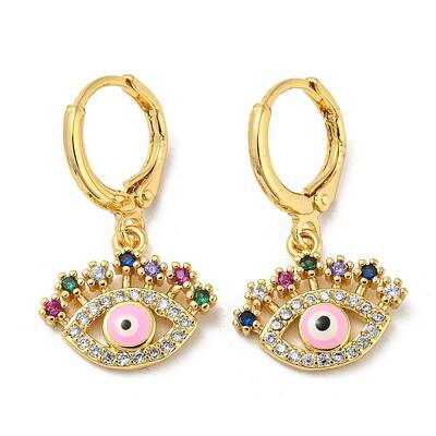 Evil Eye Real 18K Gold Plated Brass Dangle Leverback Earrings