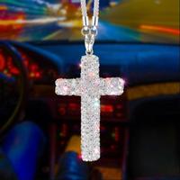 Rhinestone Decorated Car Rearview Mirror Cross Pendant, Car Interior Decoration Ornament, Universal Car Interior Accessories ...