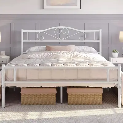 VECELO Twin Full Queen Size Bed Frame with Headboard Metal Platform Steel Slat Support No Boxing Spring Needed Mattress Found...
