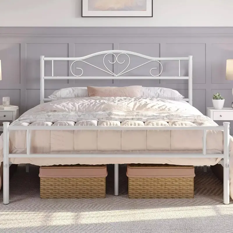 VECELO Twin Full Queen Size Bed Frame with Headboard Metal Platform Steel Slat Support No Boxing Spring Needed Mattress Found...