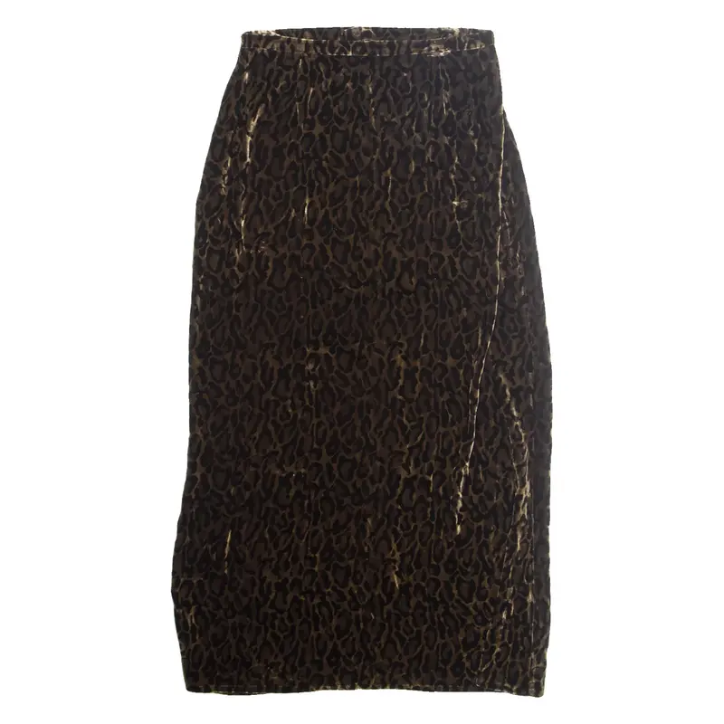 FLANELLE Leopard Print Womens Straight Skirt Brown Long M