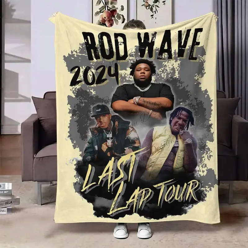 Rod Wave 2024 Last Lap Tour Themed Flannel Blanket, 1/2 Counts Air Conditioning Throw, Soft Blanket for Bedroom Living Room S...