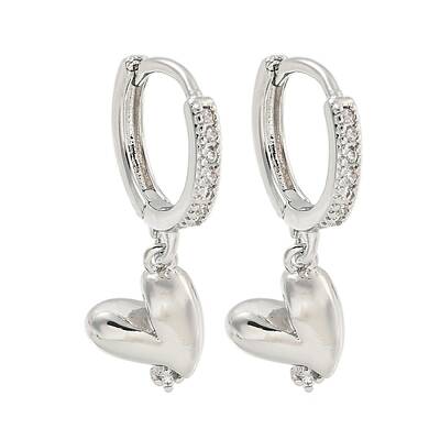 Heart Brass Micro Pave Clear Cubic Zirconia Huggie Hoop Dangle Earrings for Women