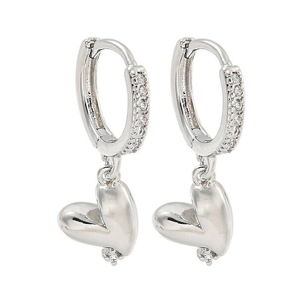 Heart Brass Micro Pave Clear Cubic Zirconia Huggie Hoop Dangle Earrings for Women