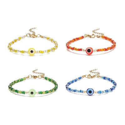 Resin Evil Eye & Glass Seed Beaded Bracelet for Women