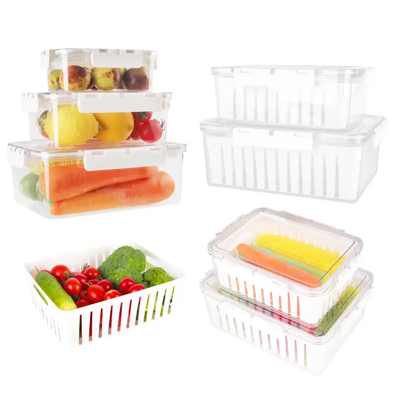 4 PCS Large Fruit Containers for Fridge - Leakproof Food Storage Containers with Removable Colander -  Produce Containers Kee...