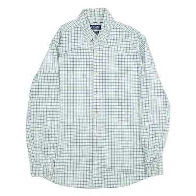 CHAPS Stretch Oxford Mens Shirt Green Check Long Sleeve M
