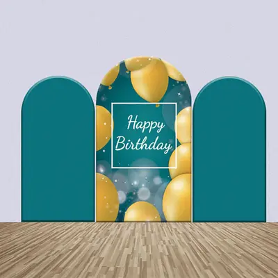 Cyan Golden Balloon Bokeh Birthday Arch Backdrop Kit - Aperturee