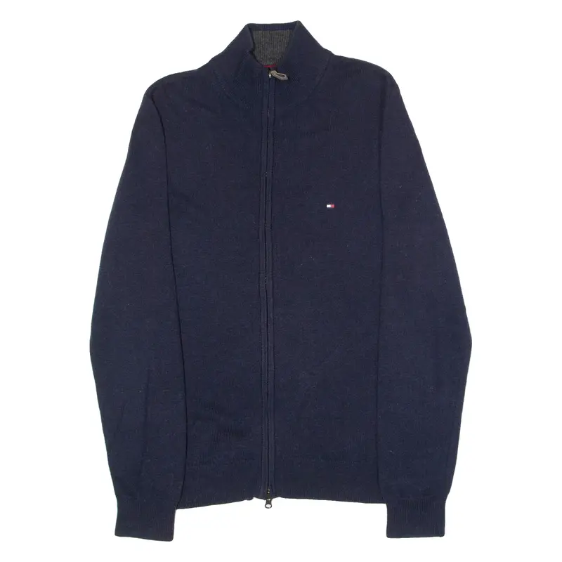 TOMMY HILFIGER Mens Jumper Blue High Neck Tight Knit Wool M