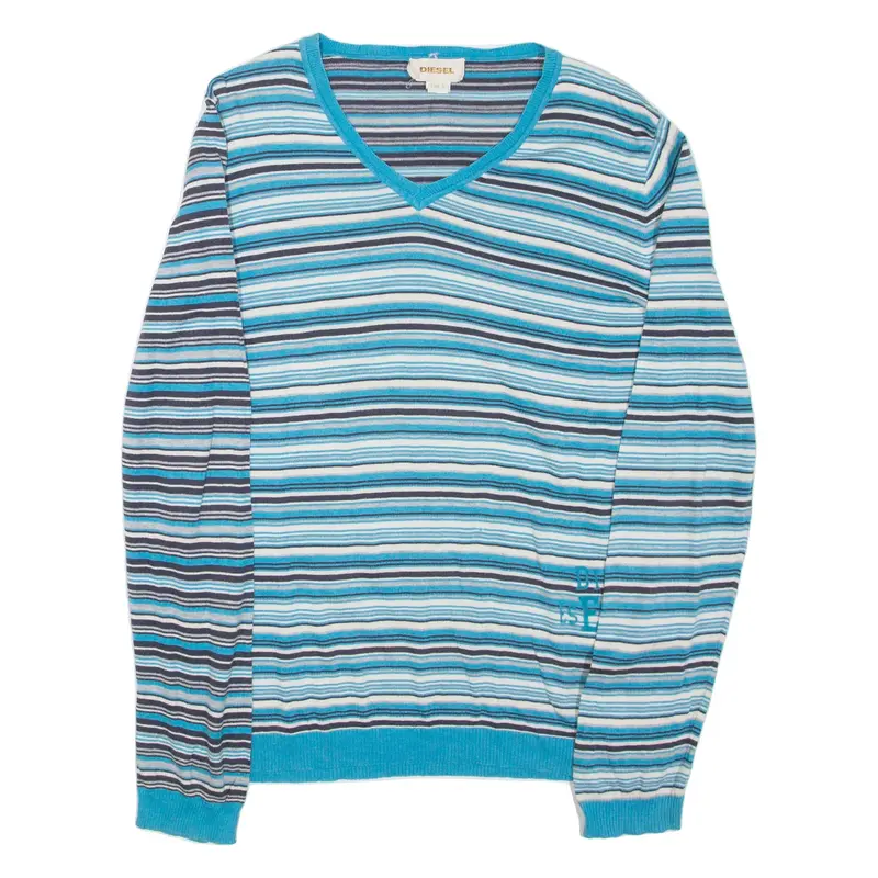 DIESEL Mens Patterned Jumper Blue Striped Tight Knit S