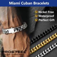 PROSTEEL Miami Cuban Chain Bracelets with Upgrade Buckle Clasp Durable Golden Black Metal Filled Solid Stainless Steel Hand C...