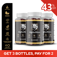3 Bottles of AlphaBites 7-in-1 Nitric Oxide Booster - Beet Root & L-Arginine Gummy for Blood Flow, Energy & Stamina Support |...