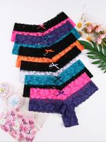 Women's Colorblock Bow Decor Lace Thong, Fashionable Soft Comfy Breathable Drop Waist Panties for Daily Wear, Ladies Underwea...