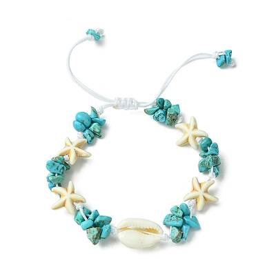Synthetic Turquoise Starfish & Natural Shell Braided Bead Bracelets