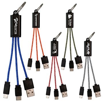 100 Customized Ridge 3-in-1 Charging Cable Keychain - Metal & ...