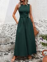 Women's Plain Knot Dress, Elegant Sleeveless Round Neck Long Dress for Party Holiday Wedding Guest, Ladies Summer Clothes, Wo...