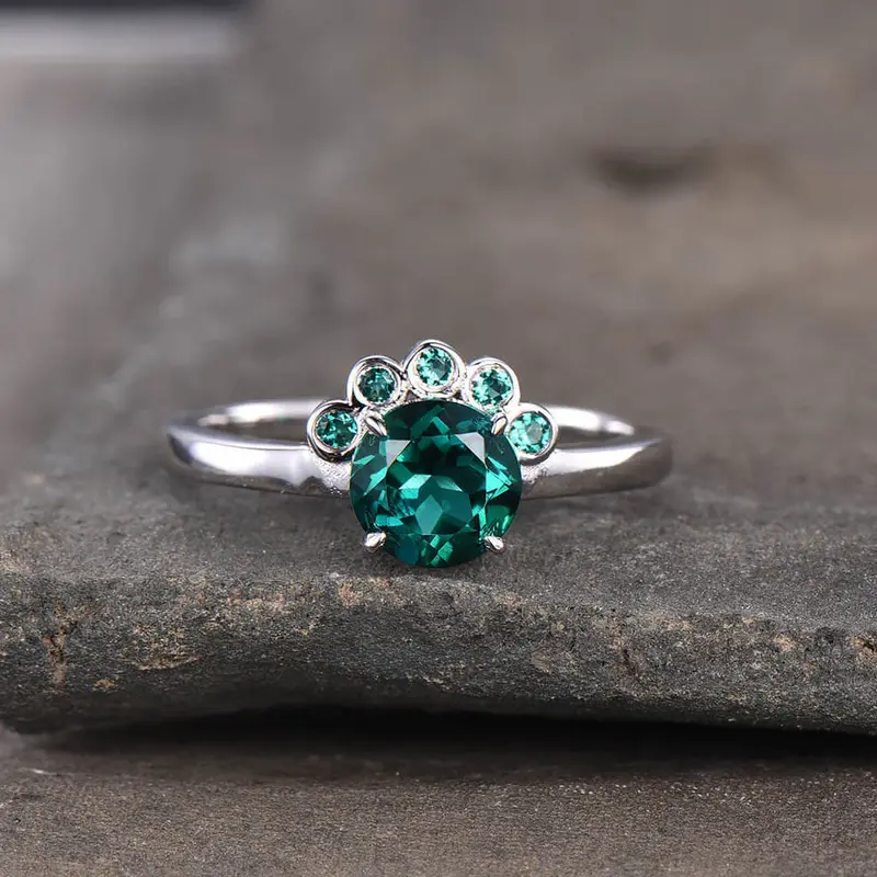Floral Emerald And Dianond Engagement Ring Five Stones