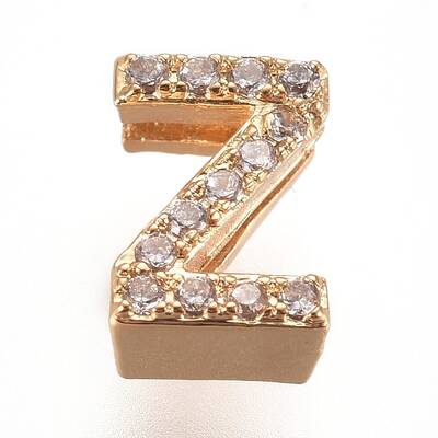 Golden Plated Brass Micro Pave Cubic Zirconia Slide Charms