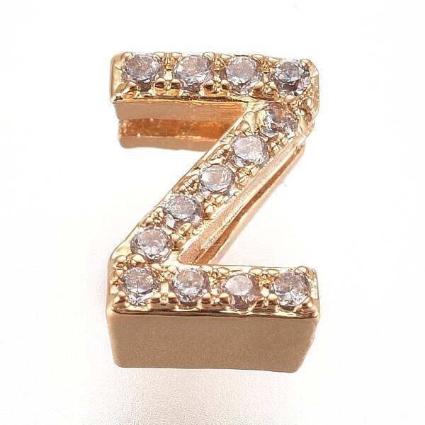 Golden Plated Brass Micro Pave Cubic Zirconia Slide Charms