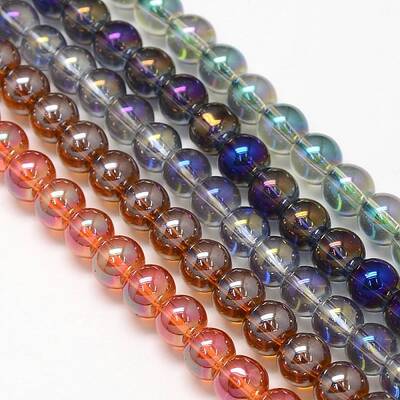 Electroplate Crystal Glass Round Beads Strands