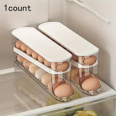 Clear Egg Storage Box, Space Saving Rolling Egg Storage Box for Refrigerator Side Door, Durable Plastic Egg Organizer, Home &...