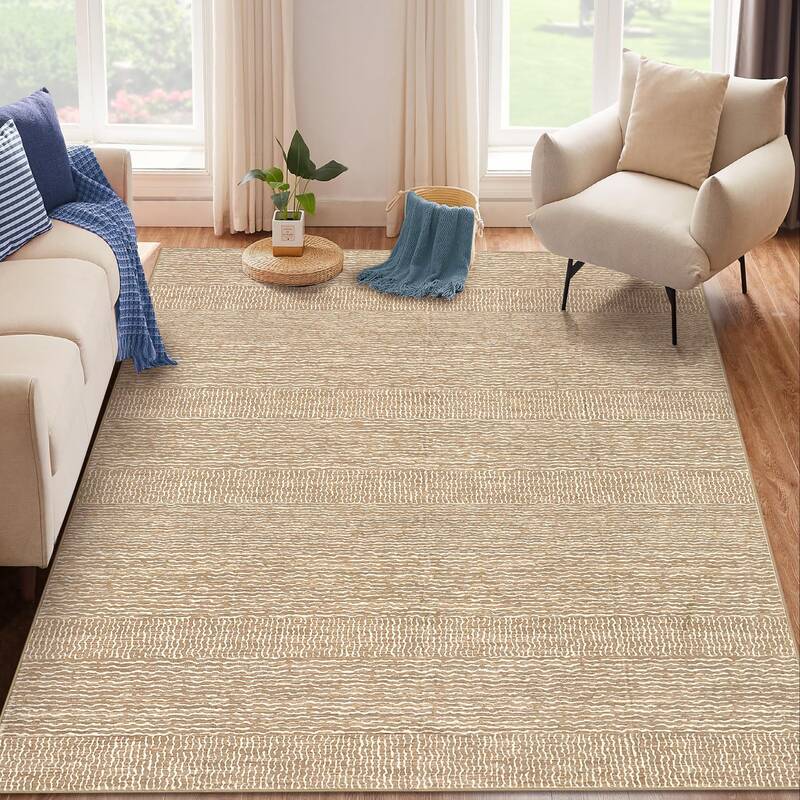 Garvee 9x12 Area Washable Rug Caramel, Soft Low Pile Non-Slip Stain Resistant Rug for Living Room Bedroom Dining Room