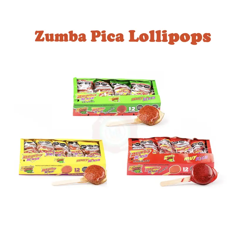 Zumba Pica Zumba Rica Lollipops candy Paleta Chamoy Watermelon and Original Flavor 12 Pieces