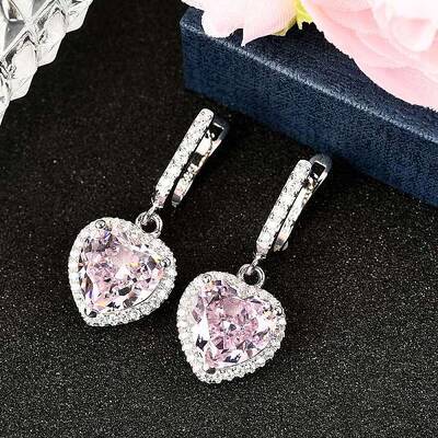 925 Sterling Silver Pave Cubic Zirconia Heart Hoop Earrings