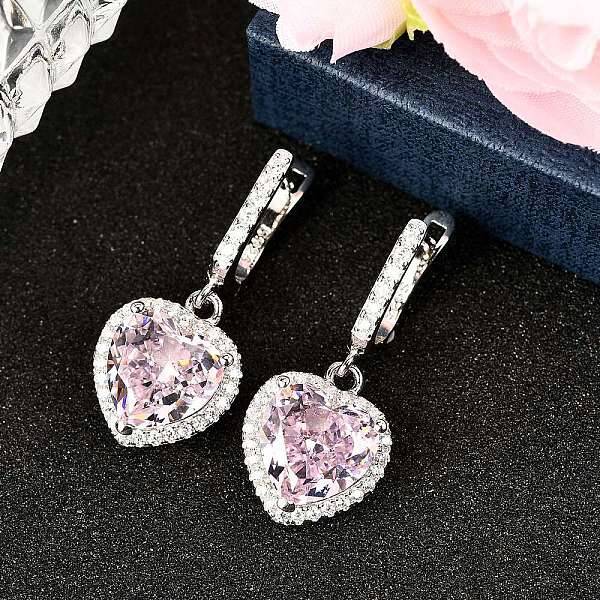 925 Sterling Silver Pave Cubic Zirconia Heart Hoop Earrings