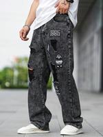 Men's Ripped Straight Leg Jeans, Casual Comfy Denim Trousers for Daily Wear, Fashion Men's Bottoms for All Seasons, Baggy Jea...