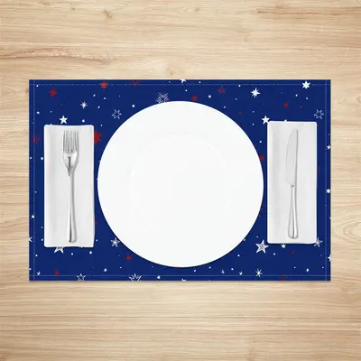 Blue White Stars Seamless Fabric Set Of 4 Placemats - Aperturee