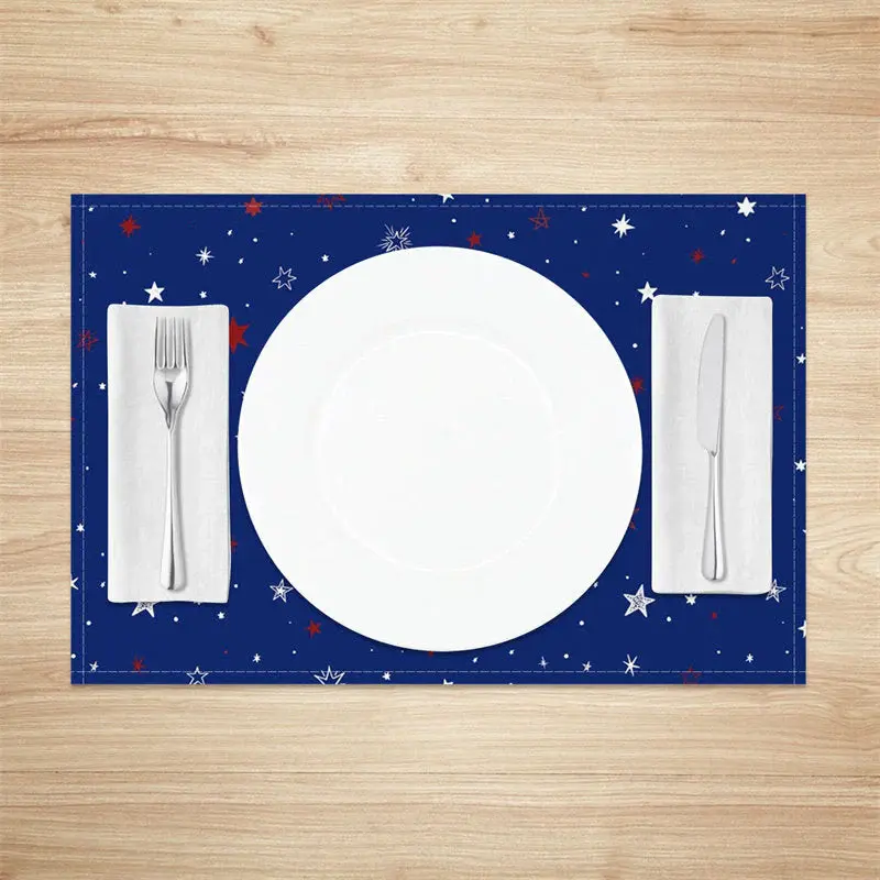 Blue White Stars Seamless Fabric Set Of 4 Placemats - Aperturee