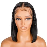 SuperNova 13x4 Braided Lace Front Wig, 100% Human Hair, Pre-Plucked, Glueless, Straight Bob with Baby Hair & Adjustable Strap...
