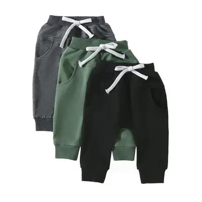 Toddler Baby Boys Girls Sweatpants 3 Pack Solid Color Elastic Waist Bottom Pants Newborn Infant Trousers