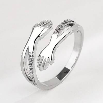925 Sterling Silver Micro Pave Clear Cubic Zirconia Hug Cuff Rings
