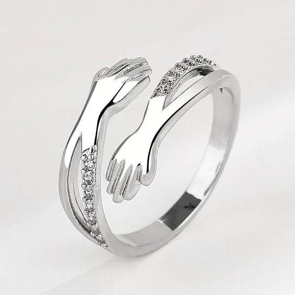 925 Sterling Silver Micro Pave Clear Cubic Zirconia Hug Cuff Rings