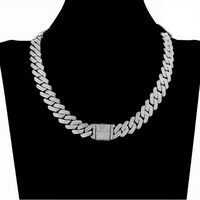 Rhinestone Decorated Cuban Chain Necklace,Punk Style Chain Necklace for Party,Daily Decor,Trendy All-match & Exquisite Hip Ho...