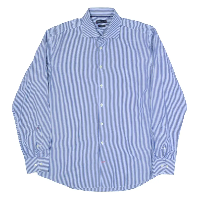 TOMMY HILFIGER Fitted Mens Shirt Blue Striped Long Sleeve L