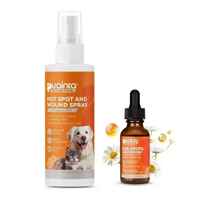Puainta Pet Care Kit 4oz Quantum Silver Pipot Dog and Cat Skin Spray - Relieve Itching and Scratching Quantum Silver Ear Drop...