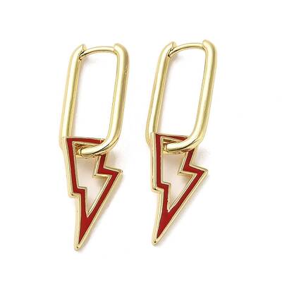 Lightning Bolt Real 18K Gold Plated Brass Dangle Hoop Earrings