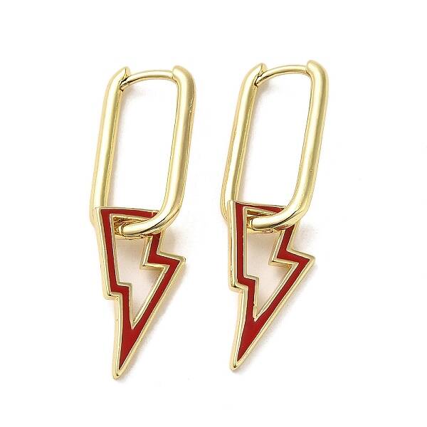 Lightning Bolt Real 18K Gold Plated Brass Dangle Hoop Earrings