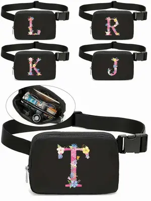 Creative Letter Pattern Fanny Pack, Casual Zipper Chest Bag for Women, Outdoor Sports Printed Chest Bag, Travel Female Belt B...