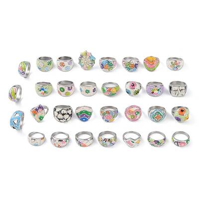 304 Stainless Steel Enamel Wide Finger Rings for Women
