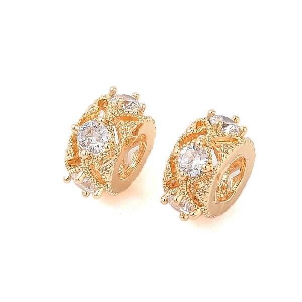 Hollowed Brass Micro Pave Clear Cubic Zirconia European Beads