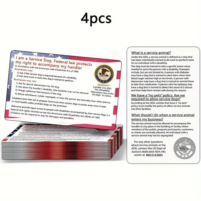 4pcs/set Service Dog Information Card, Pet ID Card for Dogs and Cats, Service Dog Cards