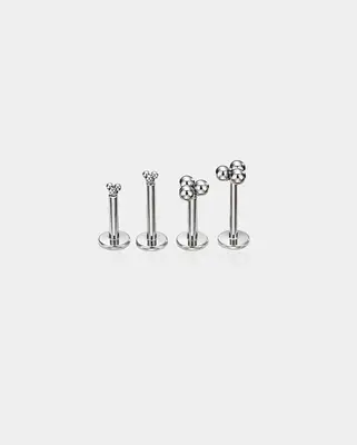 Three Balls Threadless Push Pin Helix Stud - Silver / 8mm / 4mm