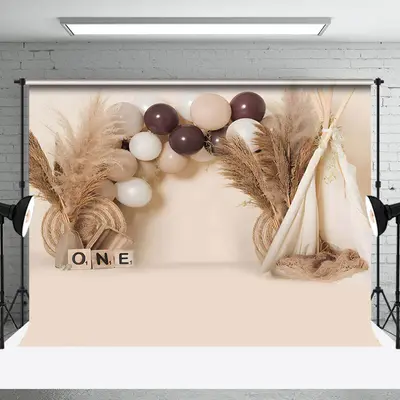 Aperturee Joyful Balloon Arch One Sweet Birthday Backdrop - Aperturee