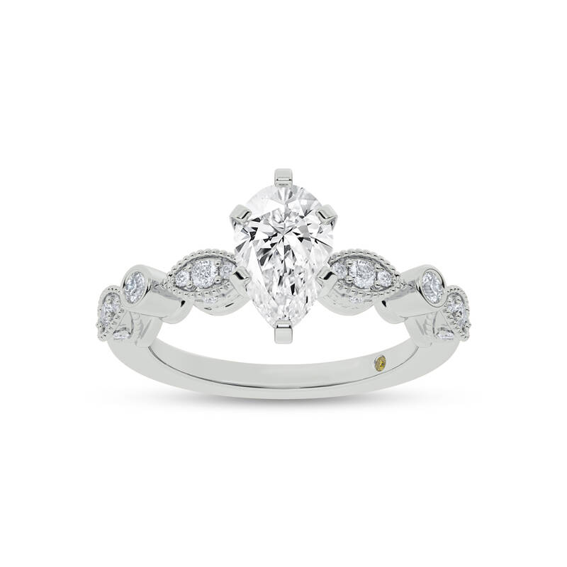 Arcan Vintage Inspired Bezel and Pavé Set Pear Shape Lab Diamond Engagement Ring | 18K White Gold 3 7/8 CT. TW.